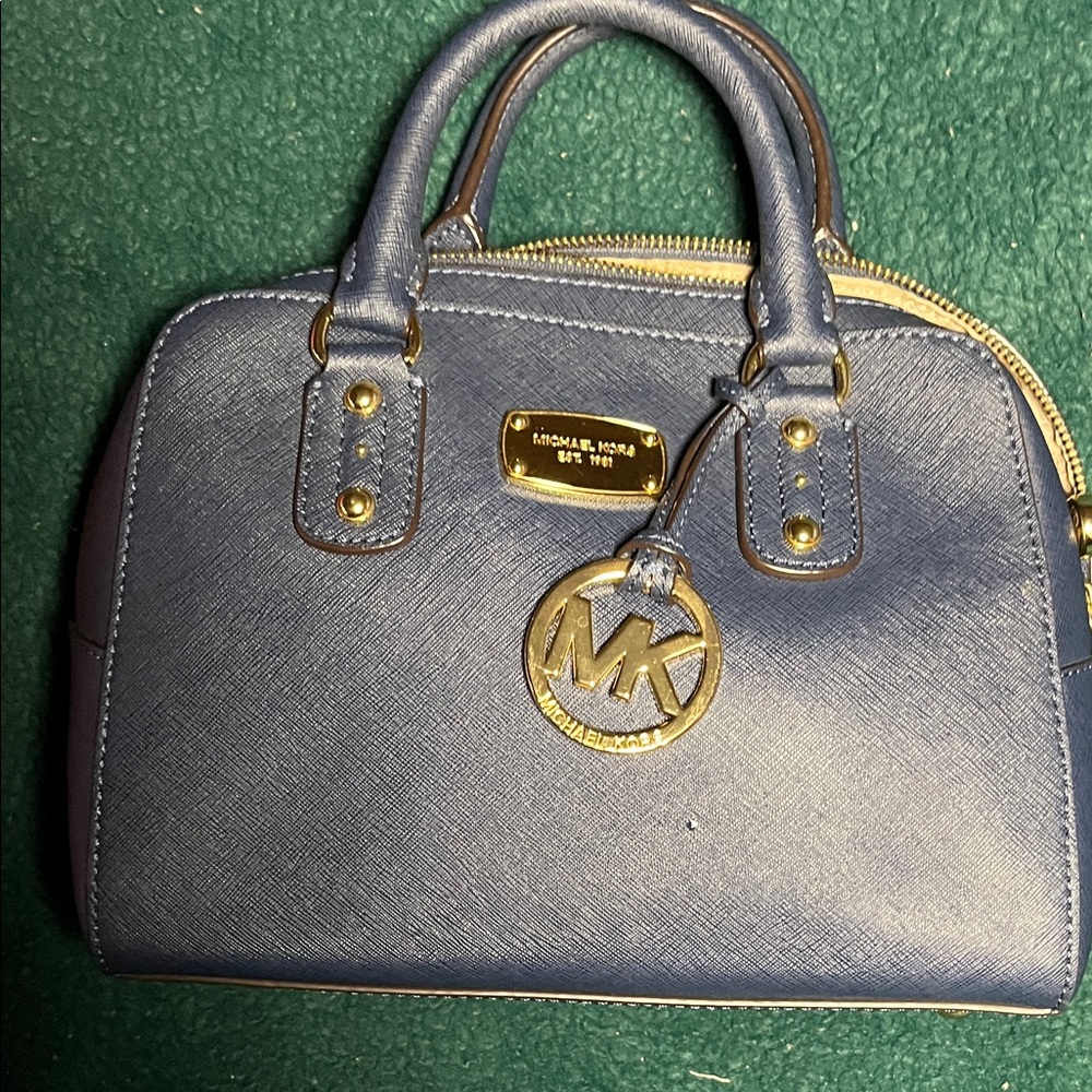 Michael Kors Navy Satchel with Gold Accents